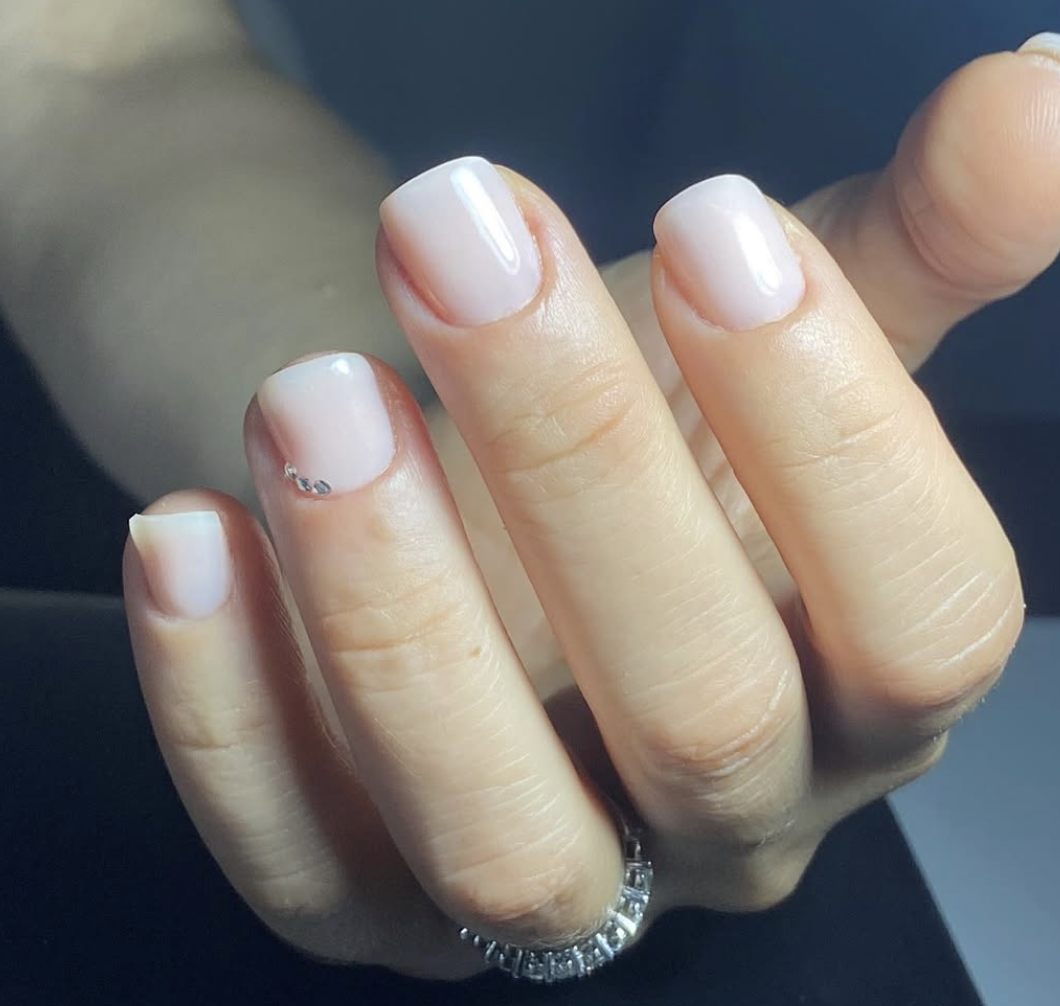 Milky short square set with tiny crystal accents