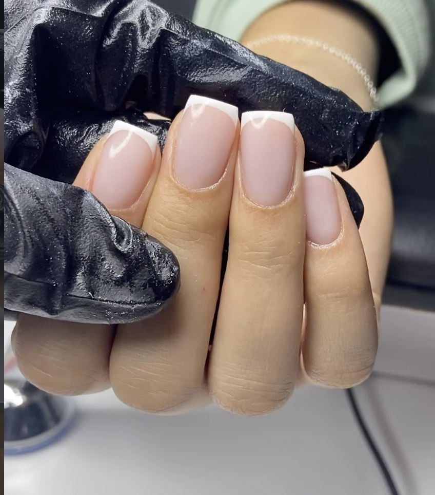Classic white French tip on short square nails